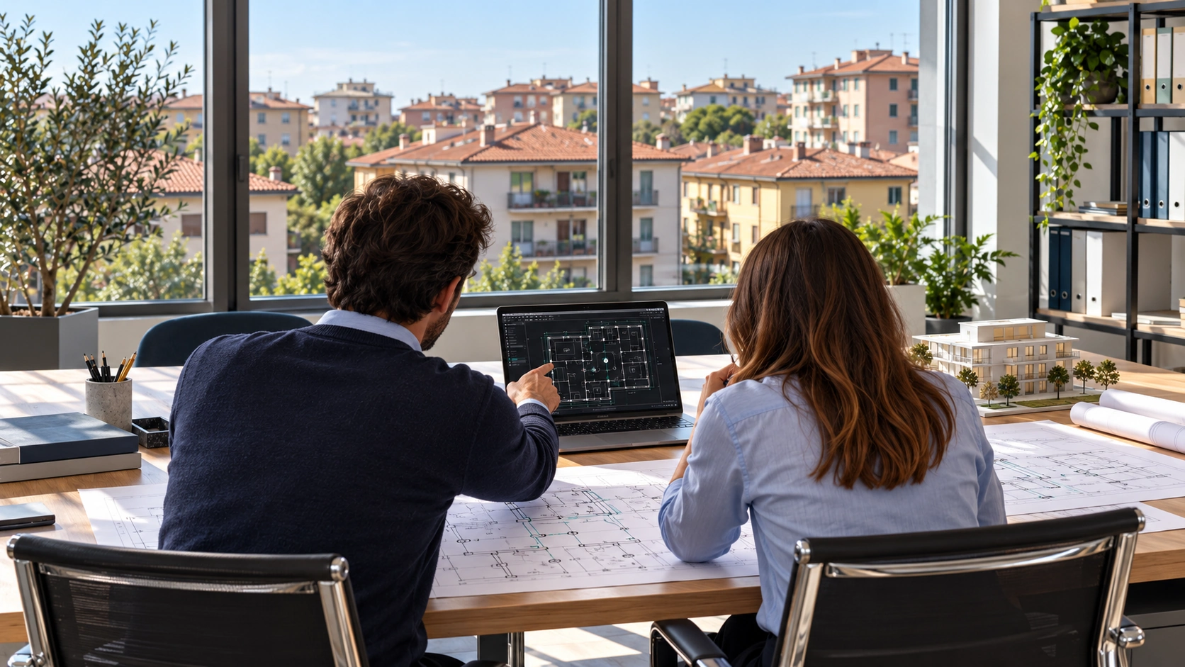 Progettisti al lavoro su elaborati e modello del progetto